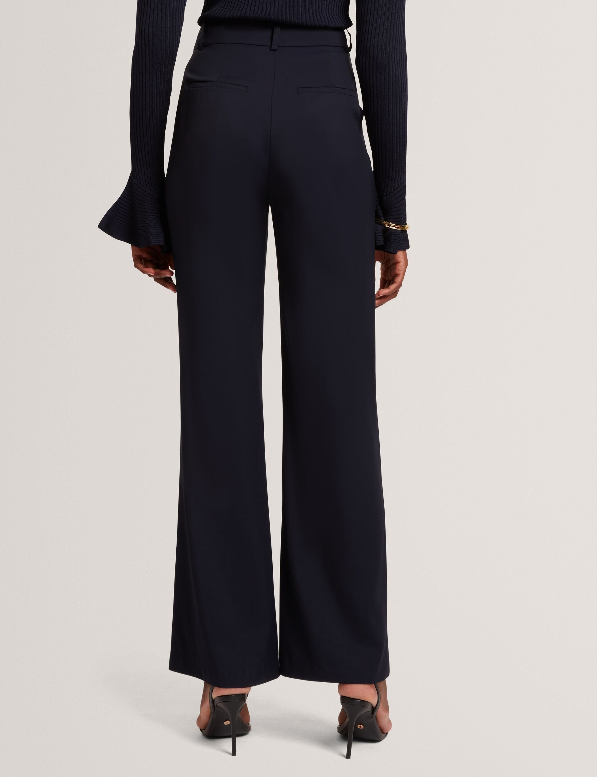 Ted Baker Navy Tailored Kick Flare Twill Trousers Women's