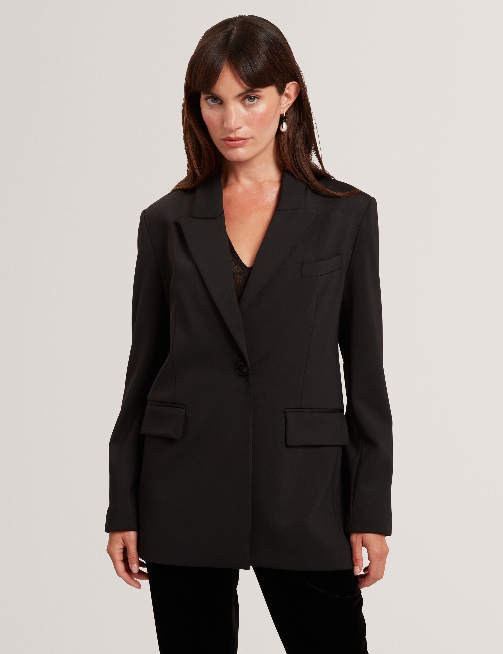Ted Baker Black Single Breasted Ponte Boyfriend Blazer Women's