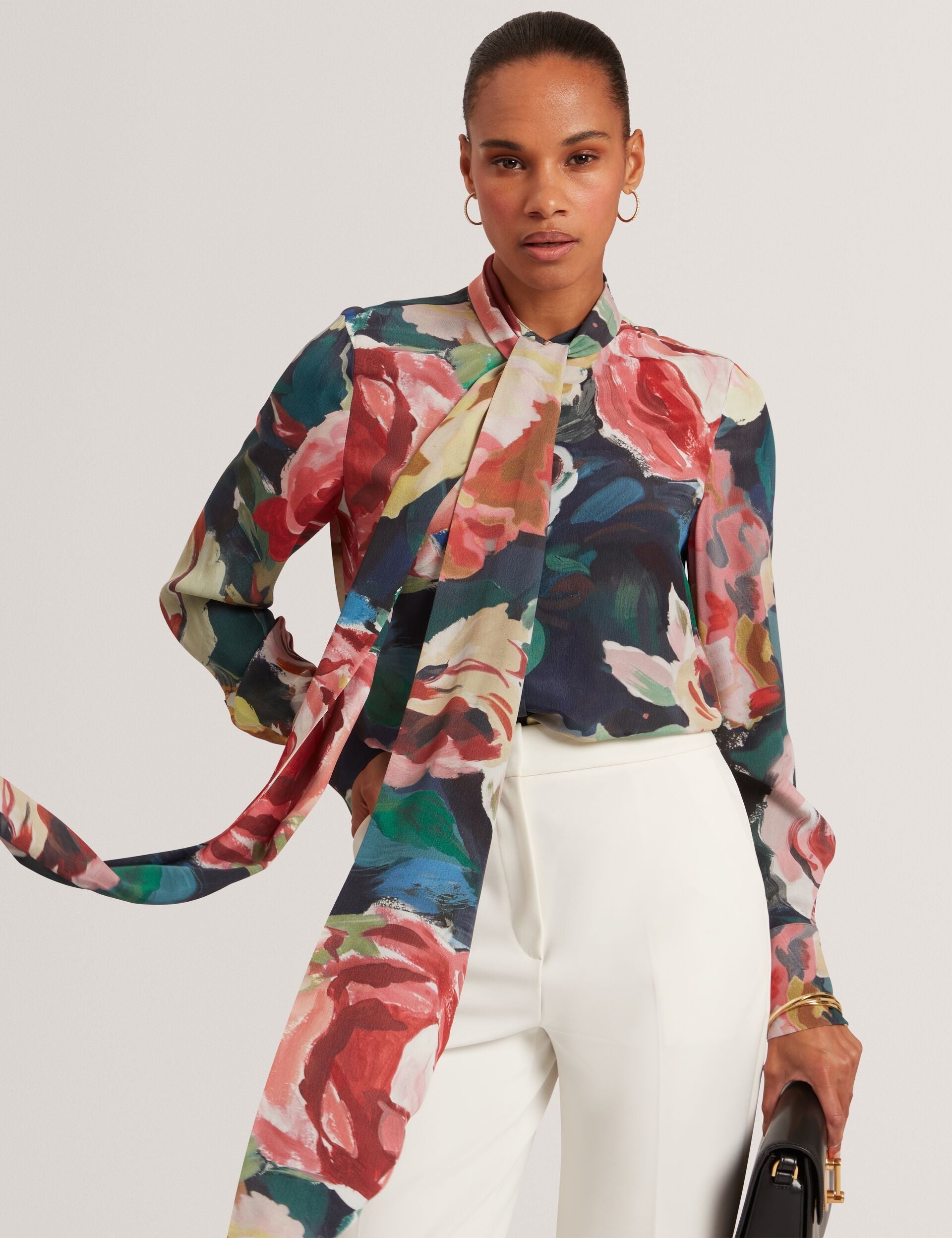 Ted Baker Araga Painted Rose Tie Neck Long Sleeve Blouse Women's