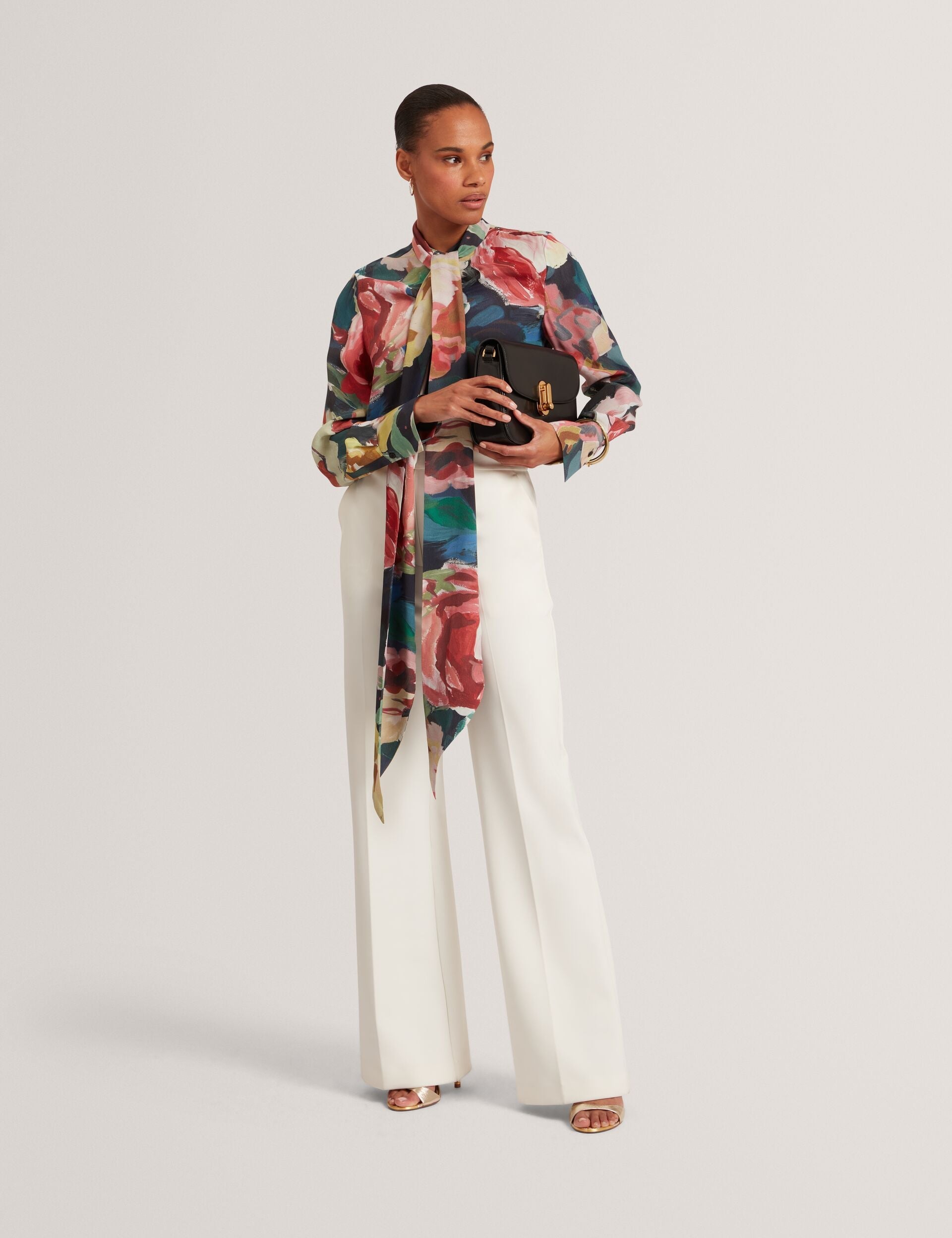 Ted Baker Araga Painted Rose Tie Neck Long Sleeve Blouse Women's