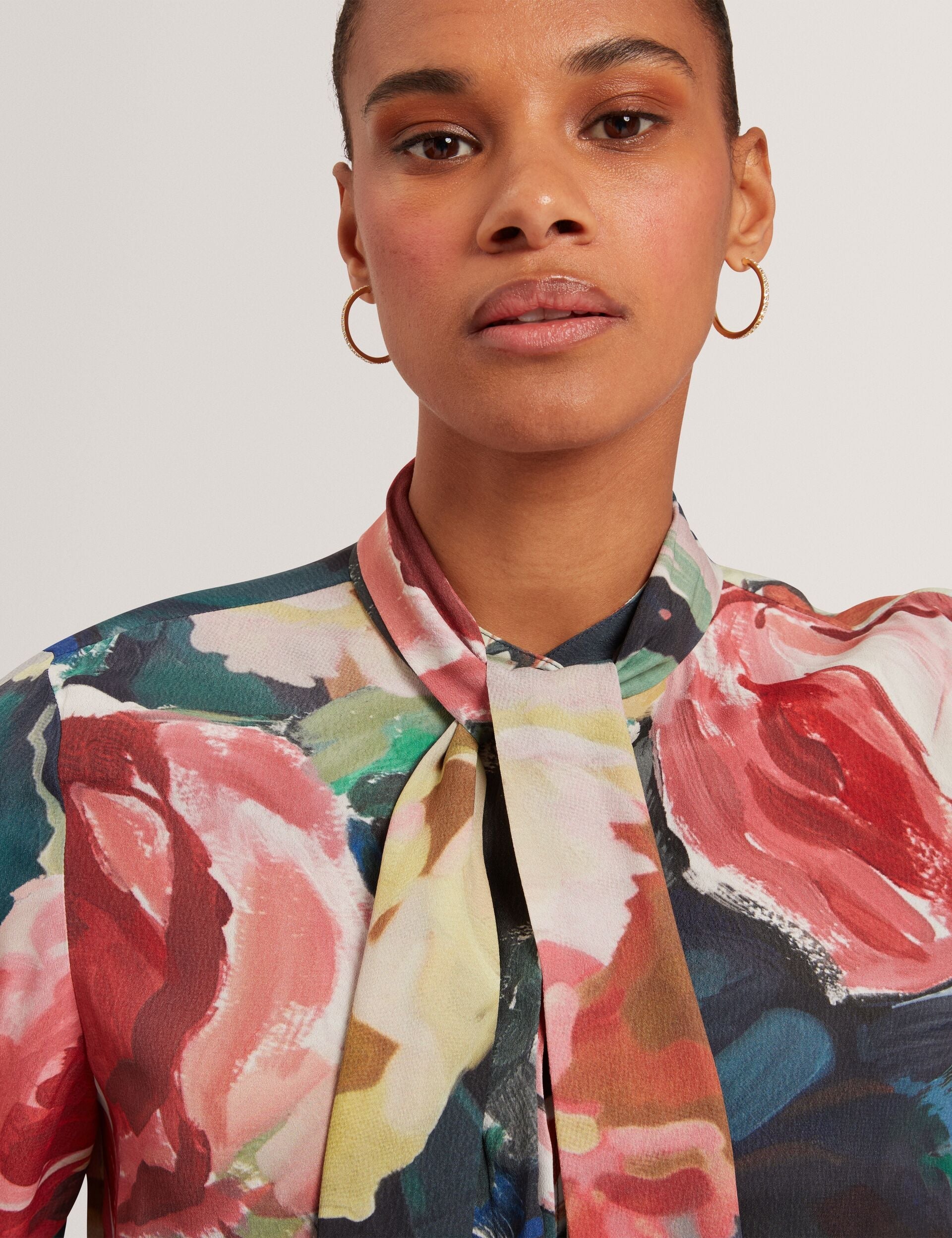 Ted Baker Araga Painted Rose Tie Neck Long Sleeve Blouse Women's