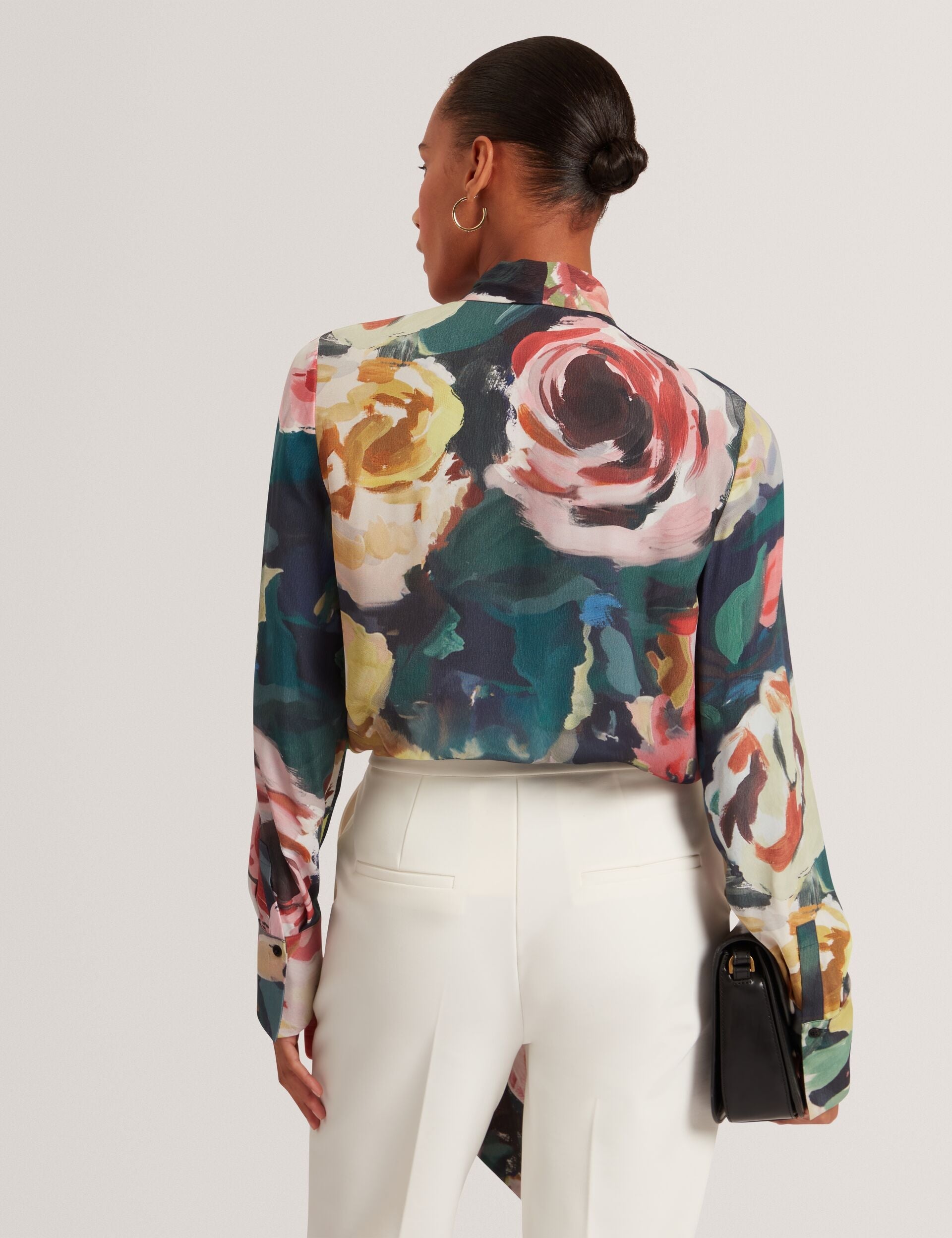 Ted Baker Araga Painted Rose Tie Neck Long Sleeve Blouse Women's
