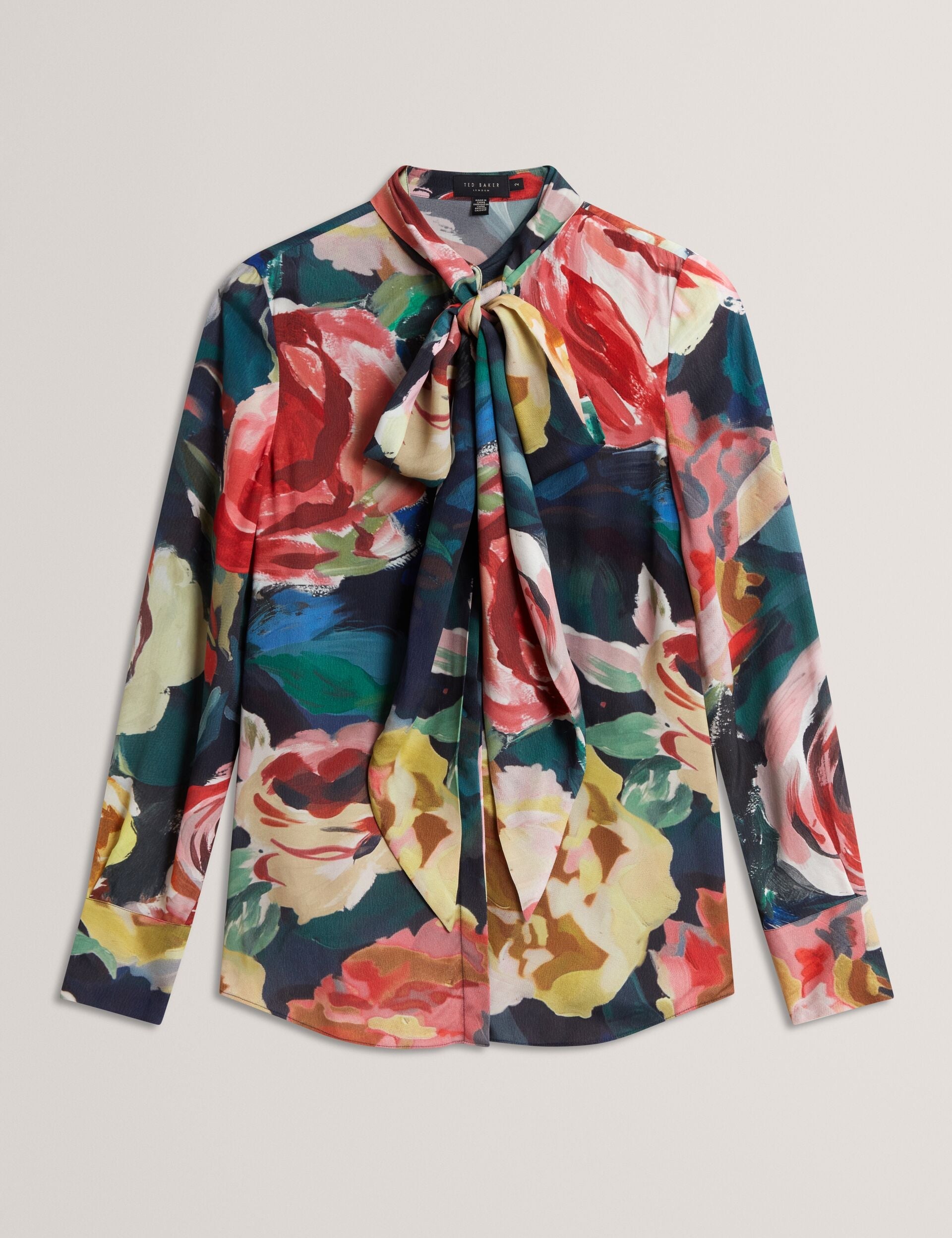 Ted Baker Araga Painted Rose Tie Neck Long Sleeve Blouse Women's