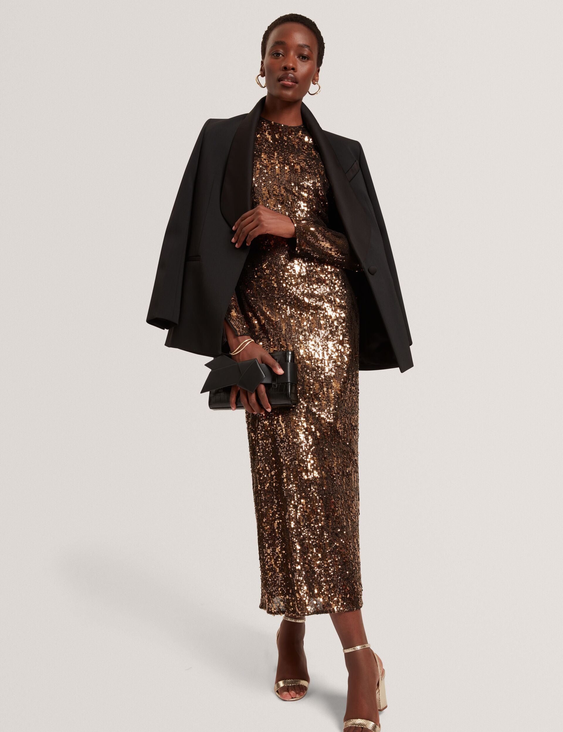 Ted Baker Jadeaa Mixed Sequin Long Sleeve Midi Dress Women's