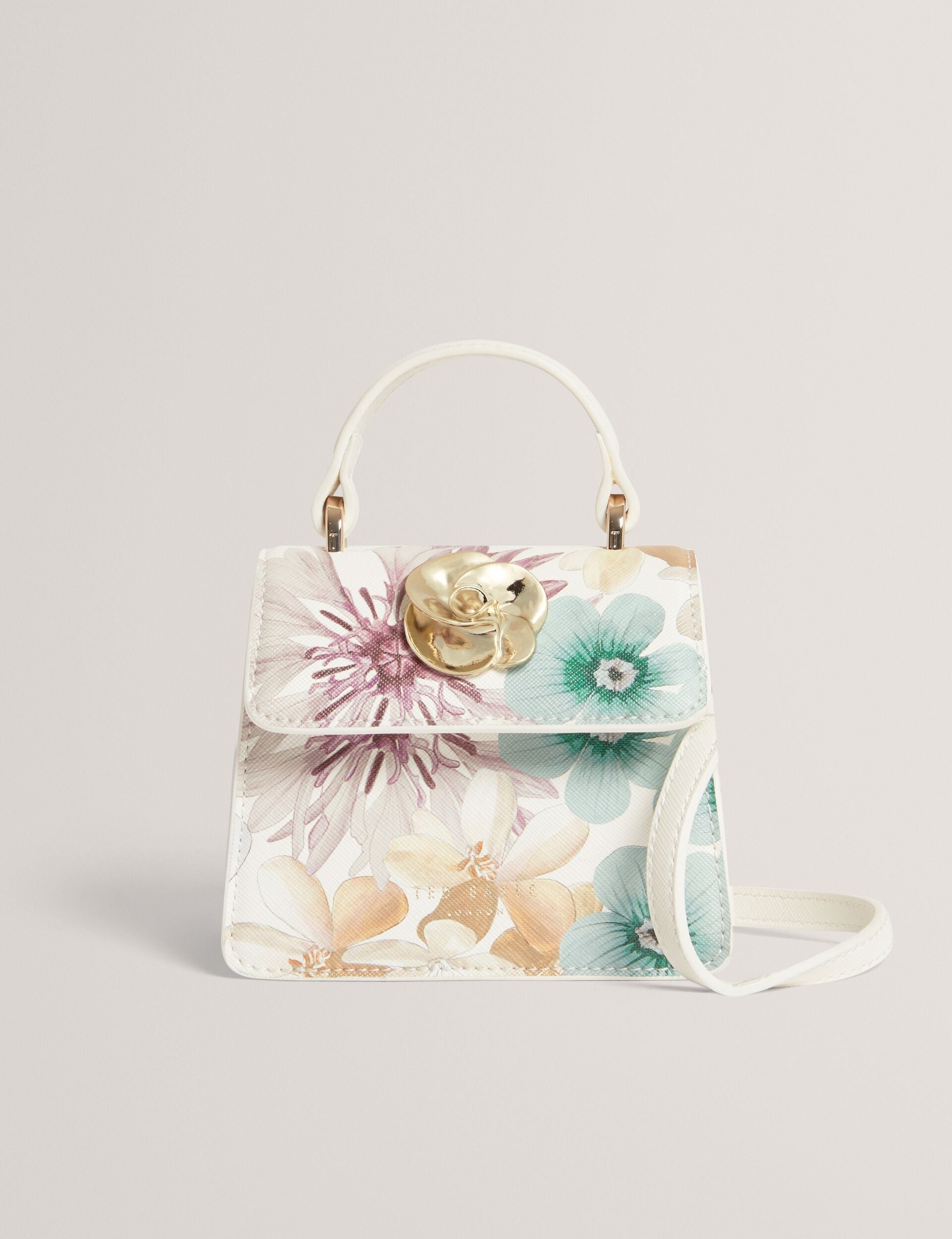 Ted Baker Helensa Petal Print Mini Top Handle Bag In White Women's