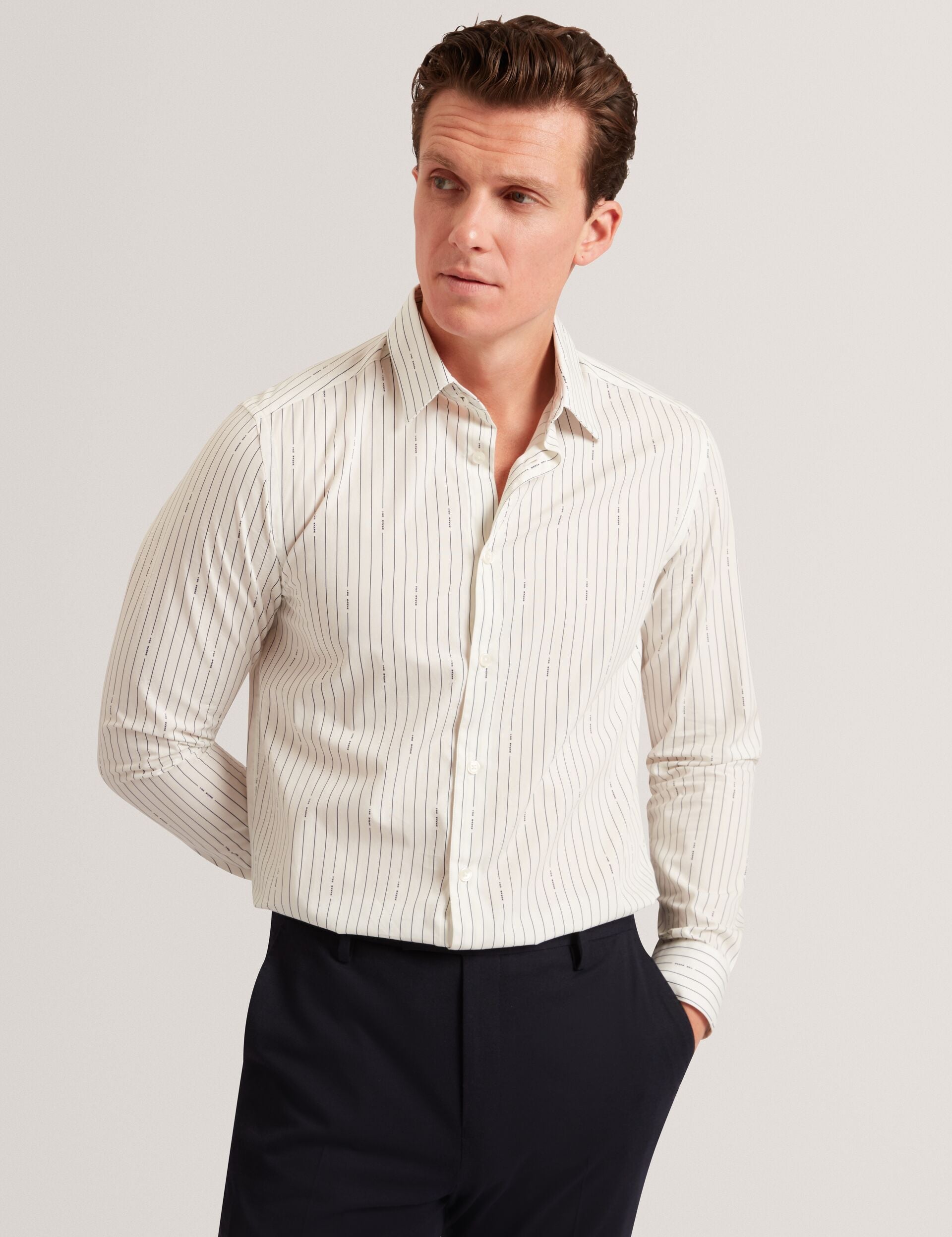 Ted Baker Hangent Logo Pinstripe Pure Cotton Shirt
