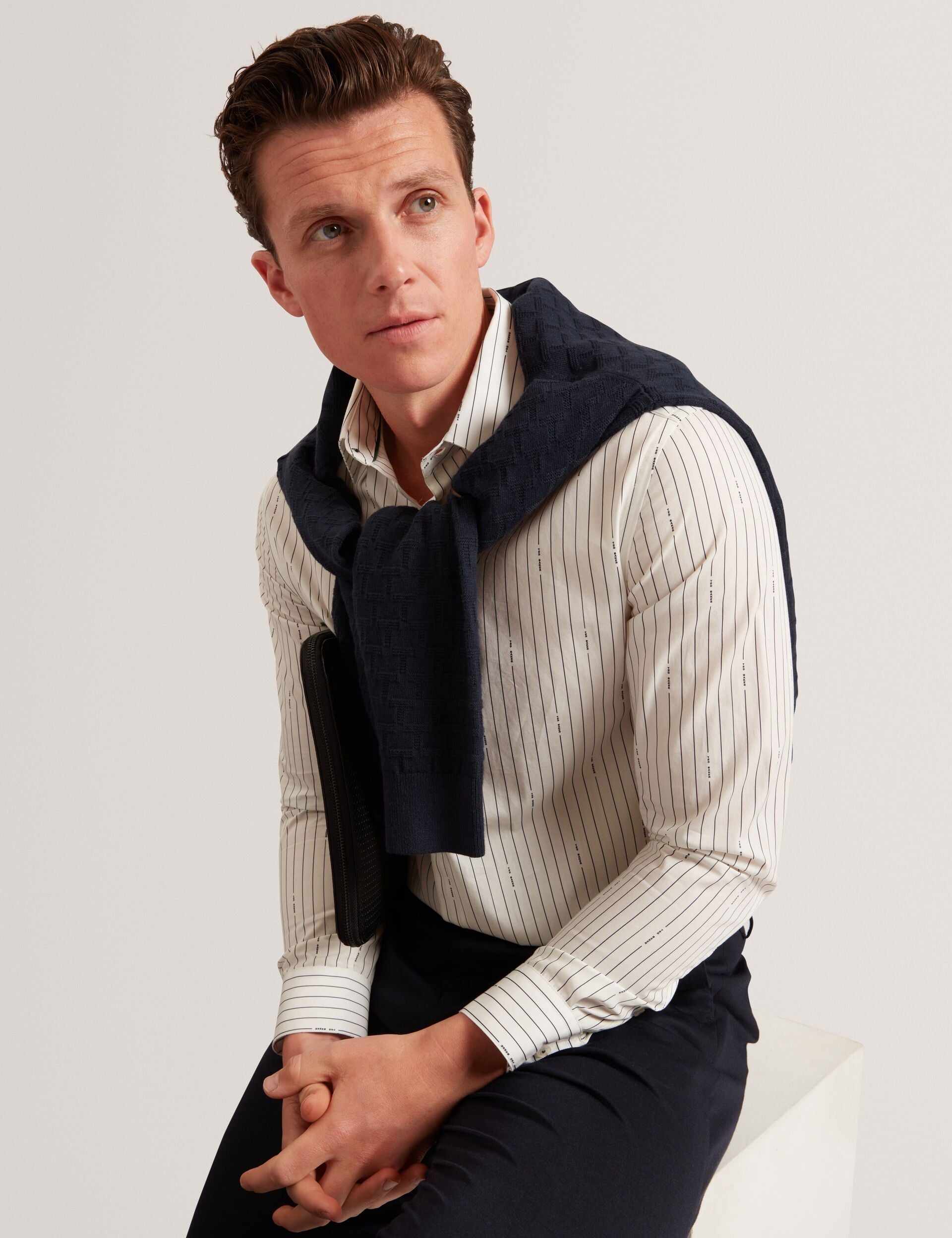 Ted Baker Hangent Logo Pinstripe Pure Cotton Shirt
