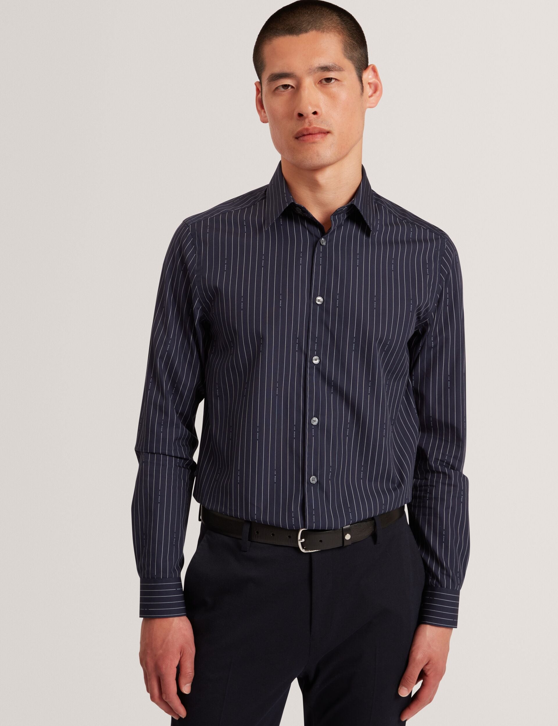 Ted Baker Hangent Logo Pinstripe Pure Cotton Shirt