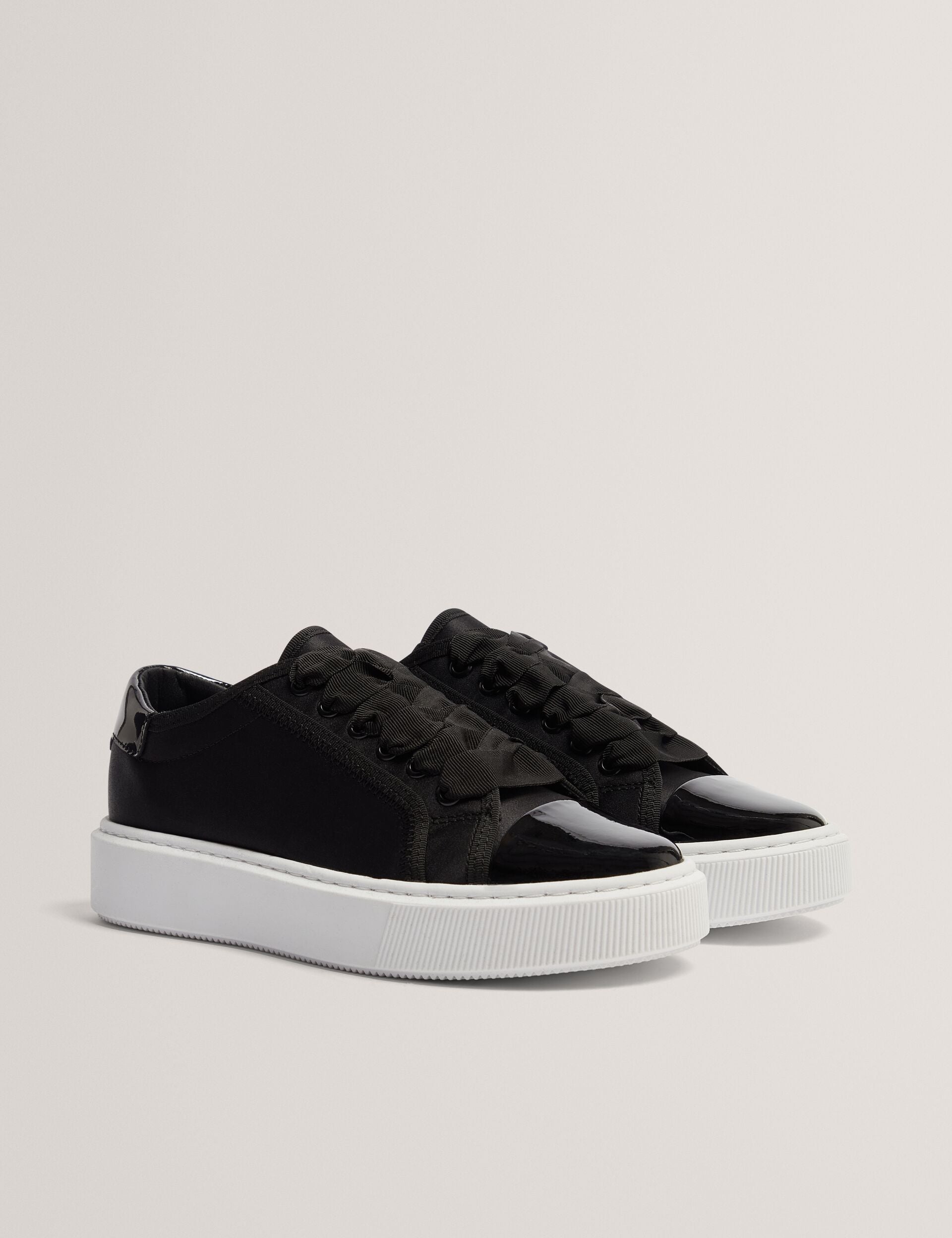 Ted Baker Zaiina Satin Ribbon Lace Platform Trainers In Black Women's