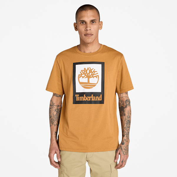 Timberland Square Stack Logo Short-Sleeve T-Shirt Wheat
