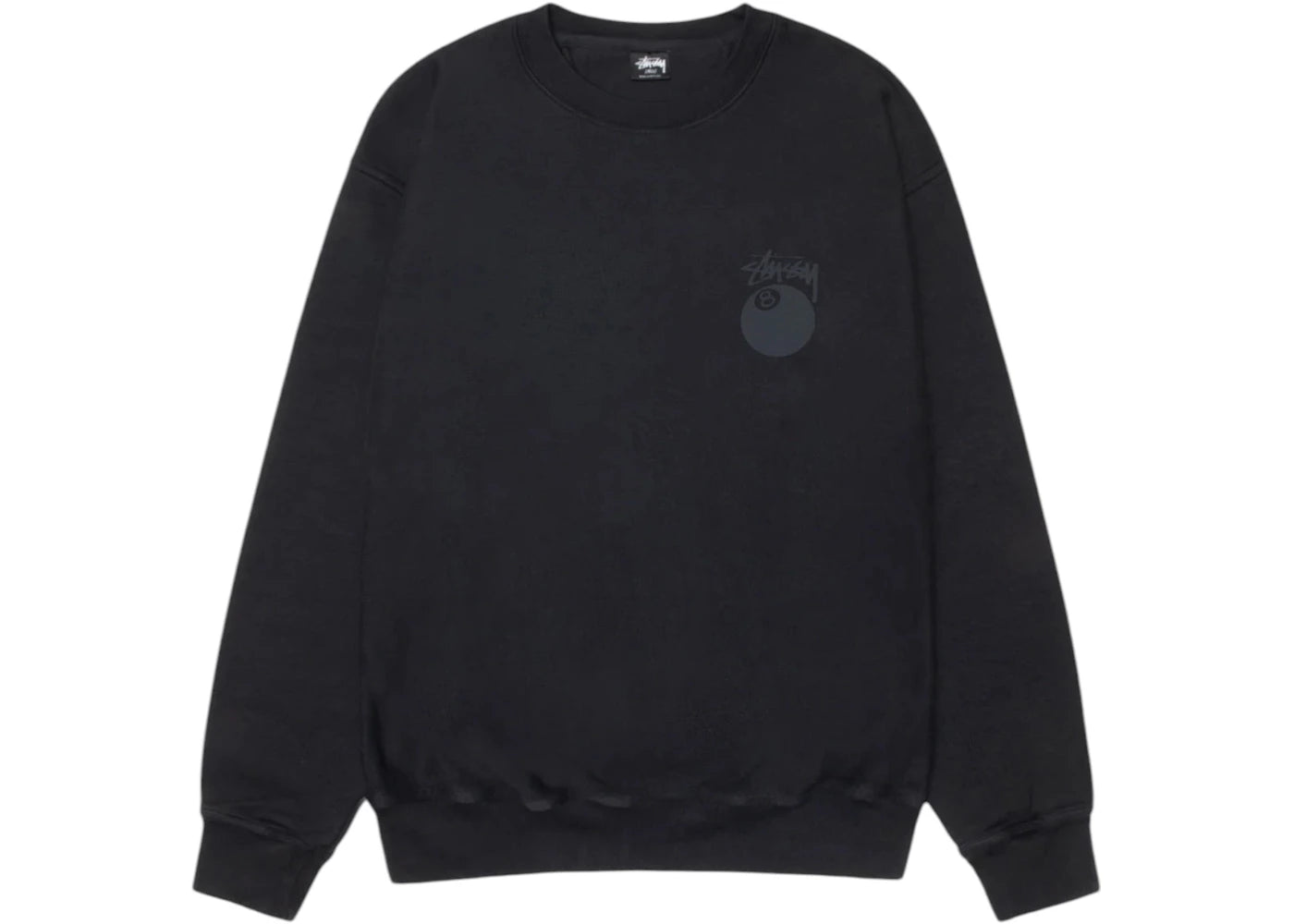 stussy 8 ball pigment dyed crew black