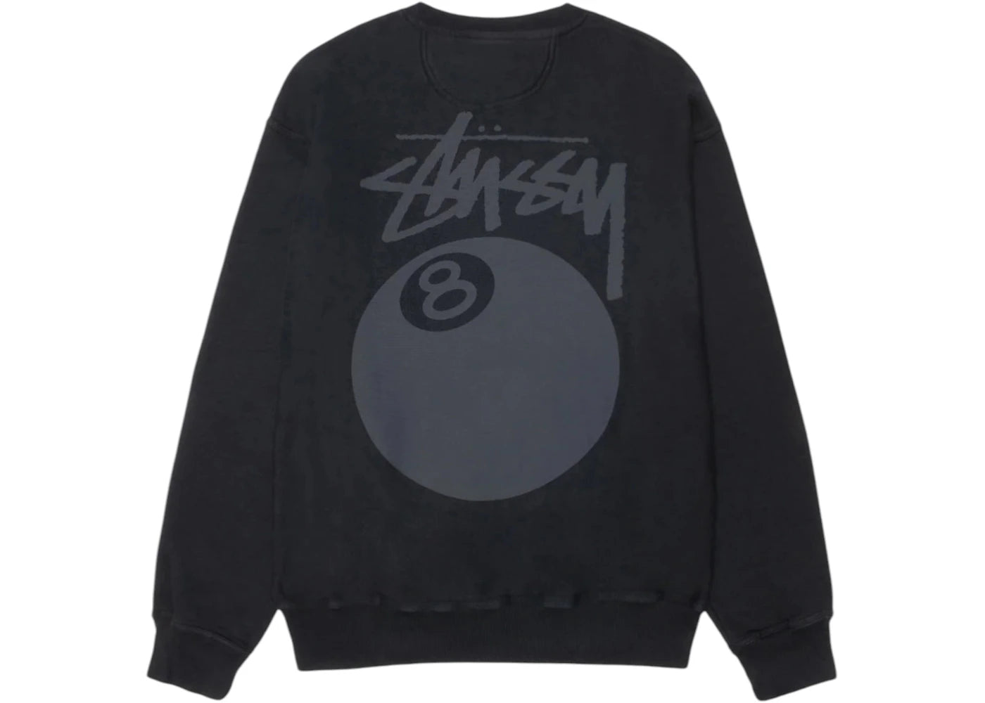 stussy 8 ball pigment dyed crew black