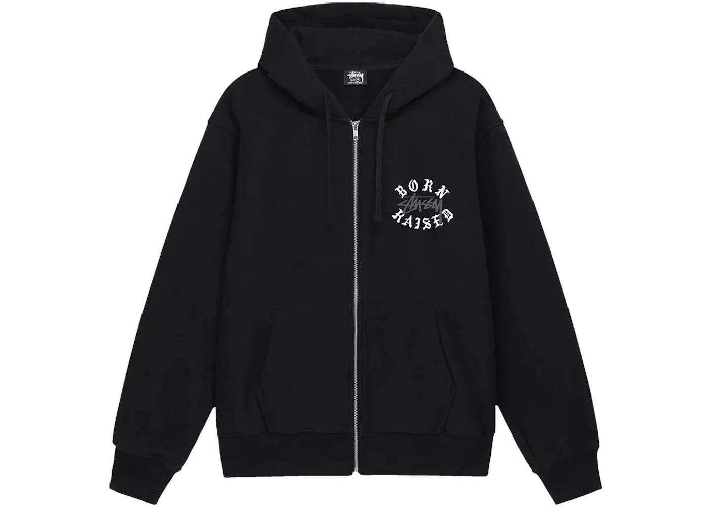 stussy born x raised logo zip hoodie black