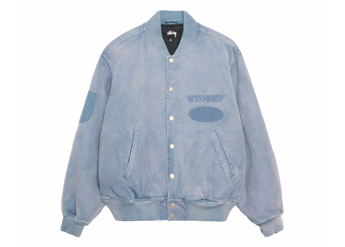 stussy ghost logo canvas varsity jacket blue