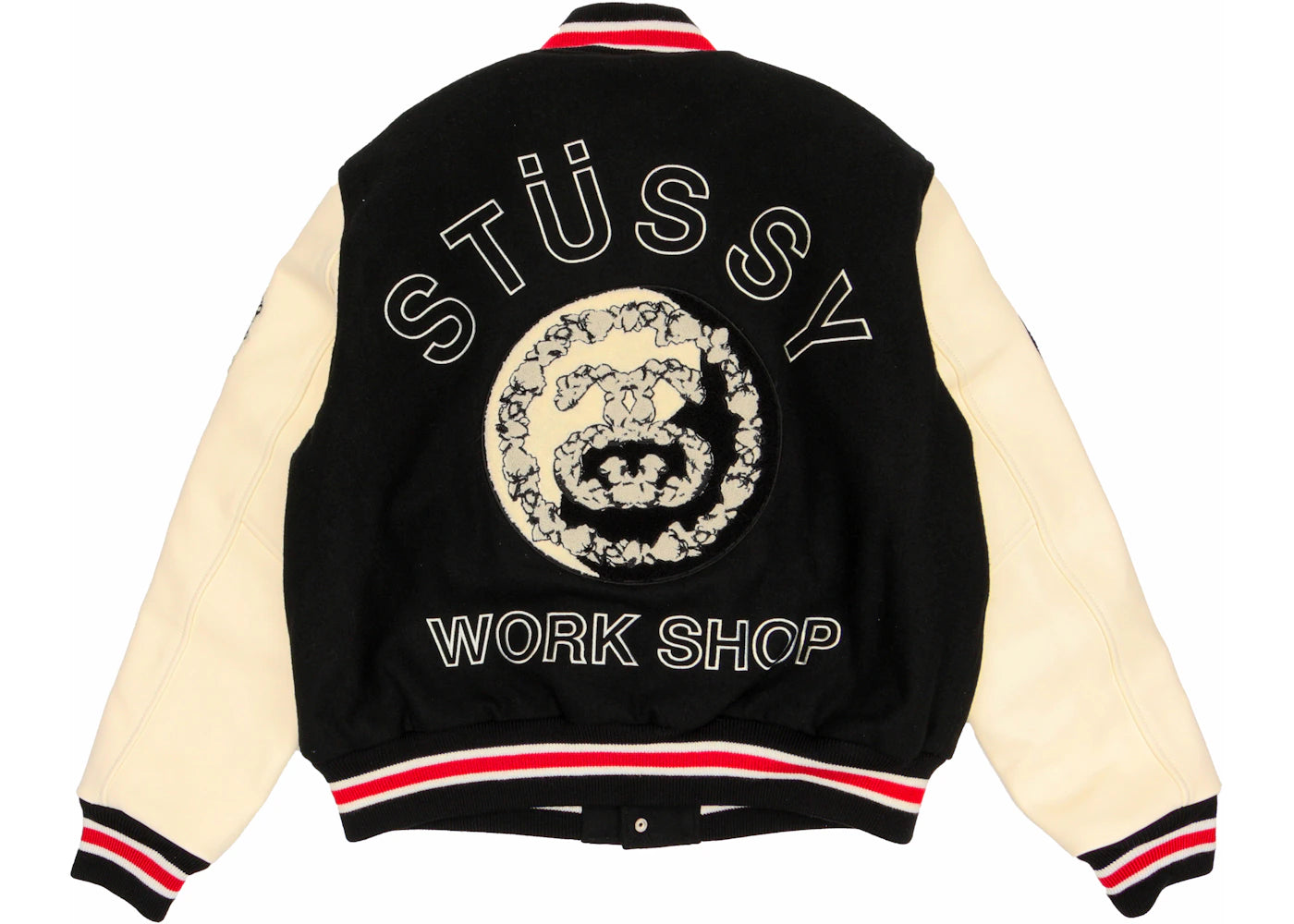 stussy x denim tears x our legacy ttl varsity jacket black/white