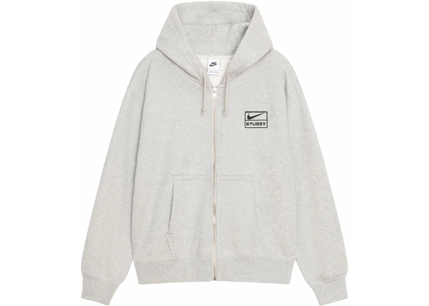stussy x nike fleece zip hoodie (ss24) grey heather