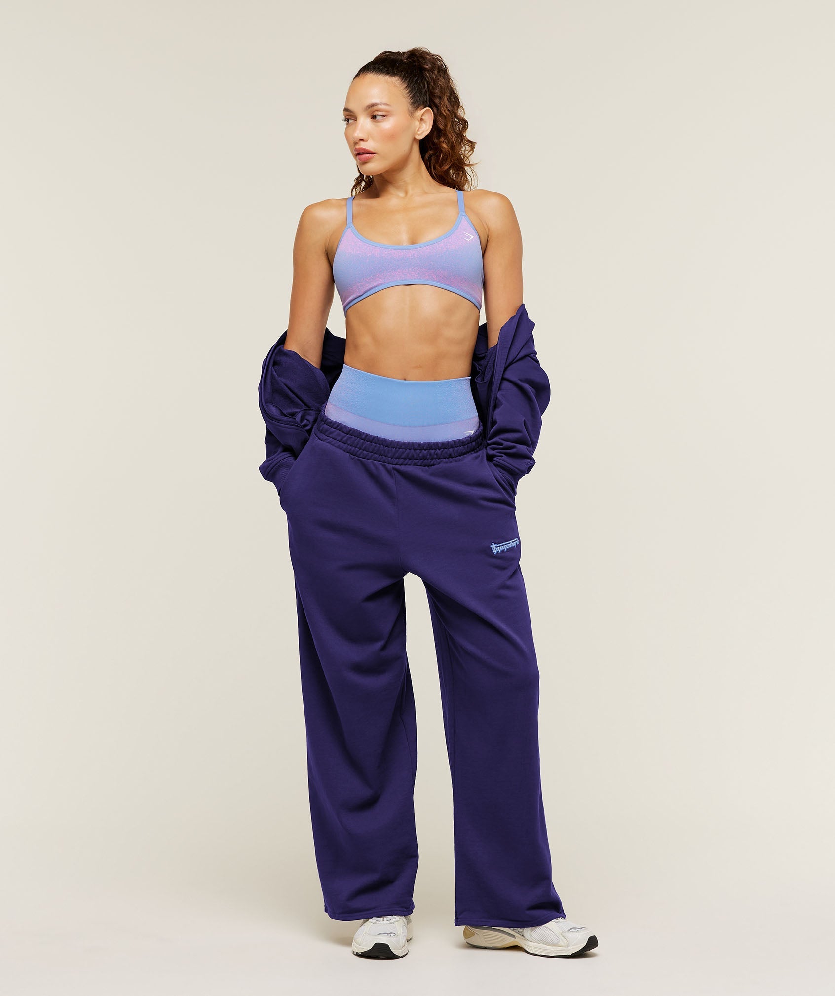 Women's Gymshark Script Embroidery Wide Leg Pants Indigo Purple