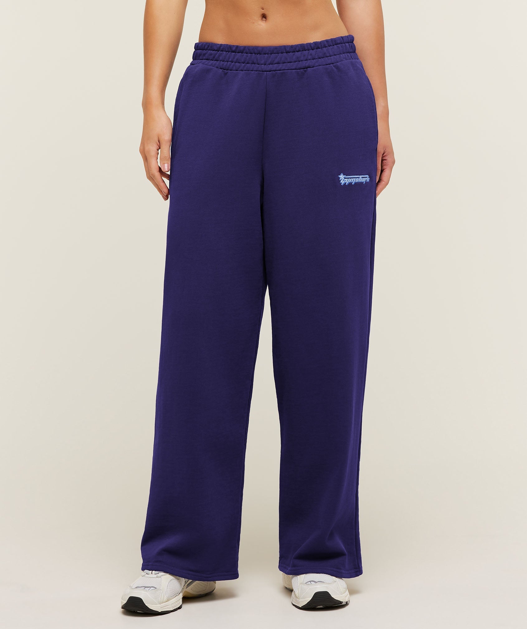 Women's Gymshark Script Embroidery Wide Leg Pants Indigo Purple