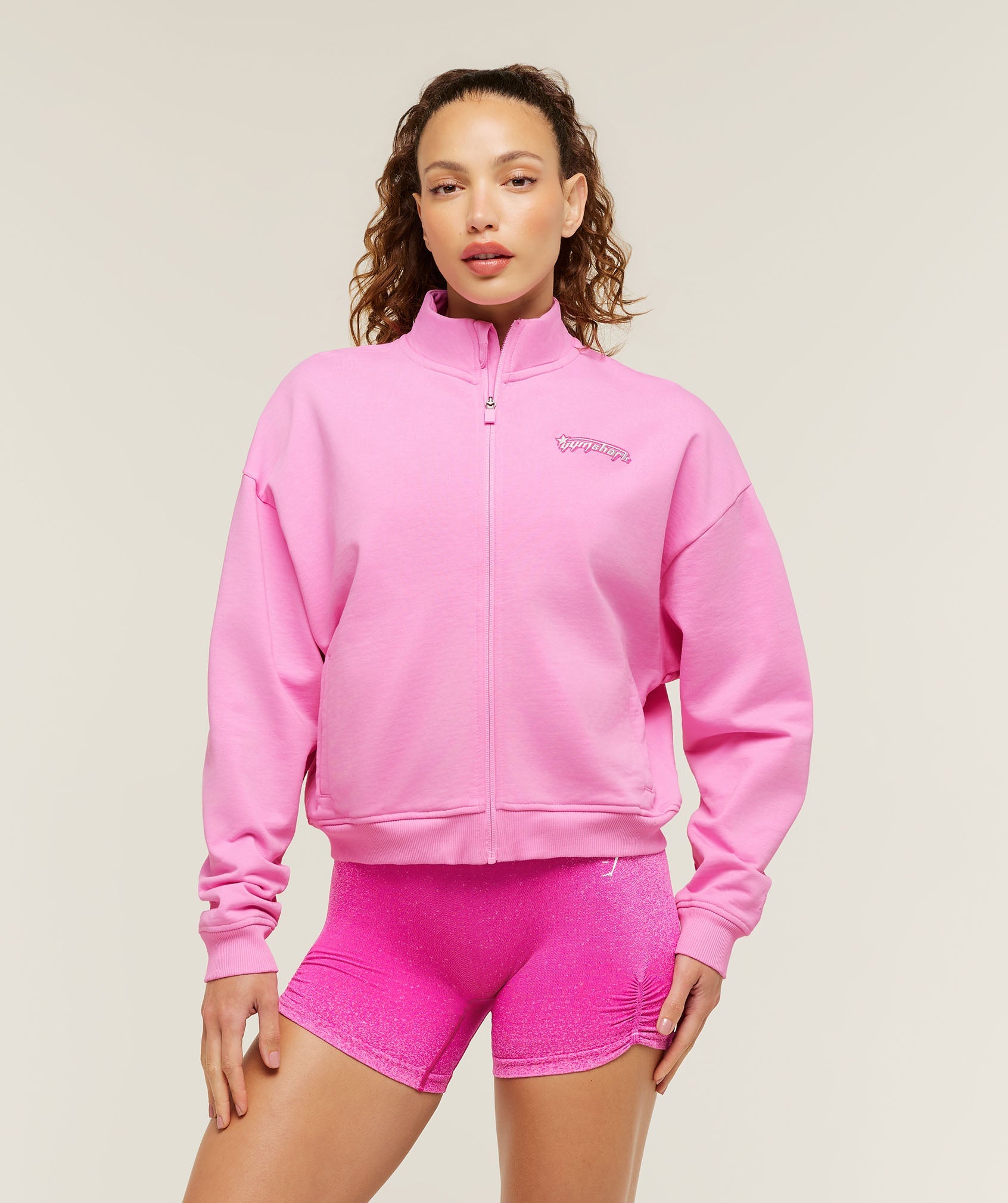 Women's Gymshark Script Embroidery Full Zip Jacket Focus Pink