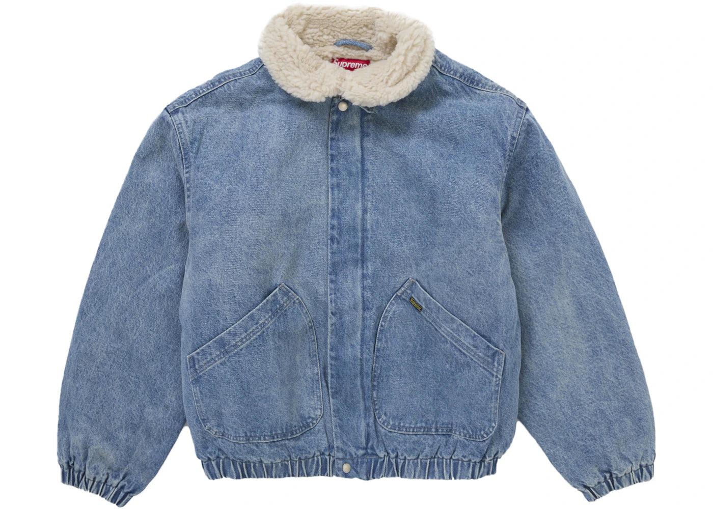 supreme faux shearling lined bomber jacket denim