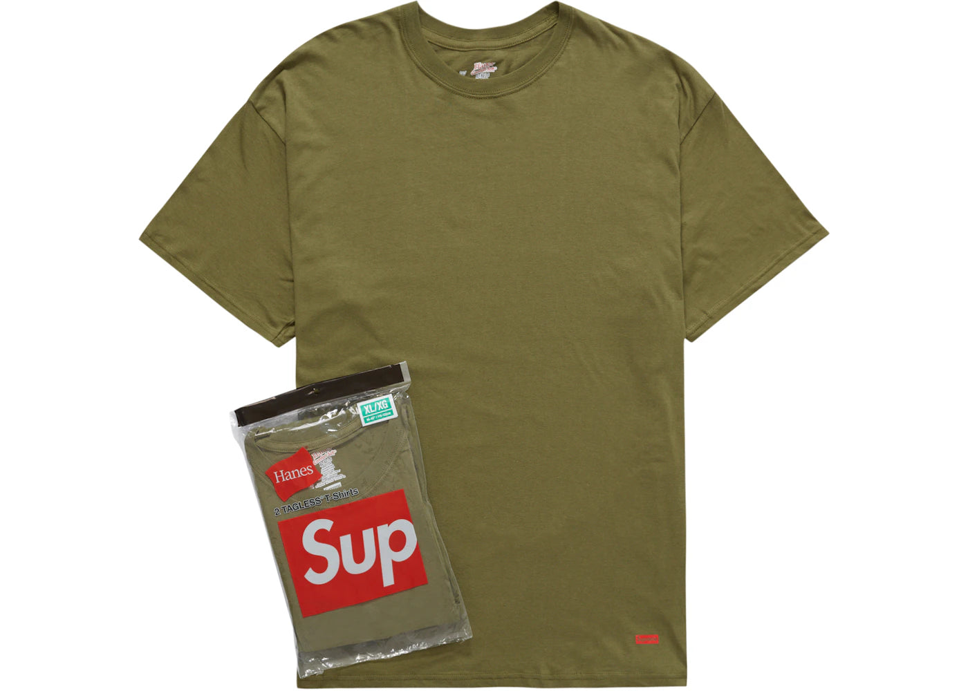 supreme hanes tagless tees (2 pack) olive