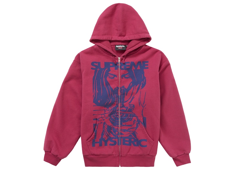 Supreme Hysteric Glamour Thermal Lined Zip Up Hooded Sweatshirt Washed Red