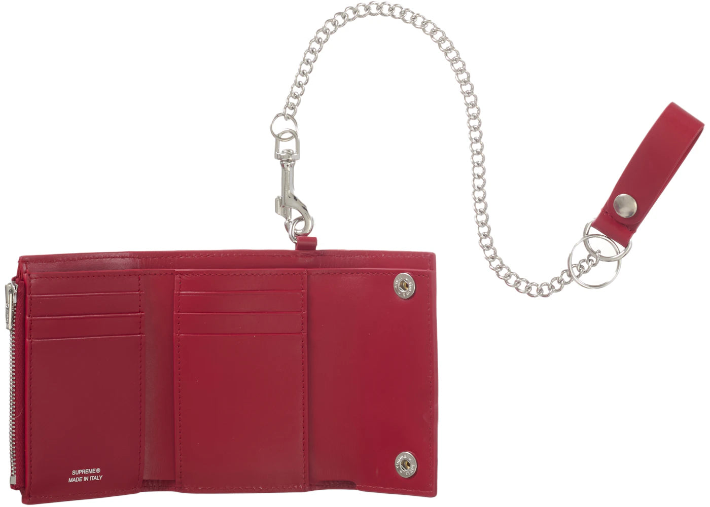 supreme leather chain wallet red