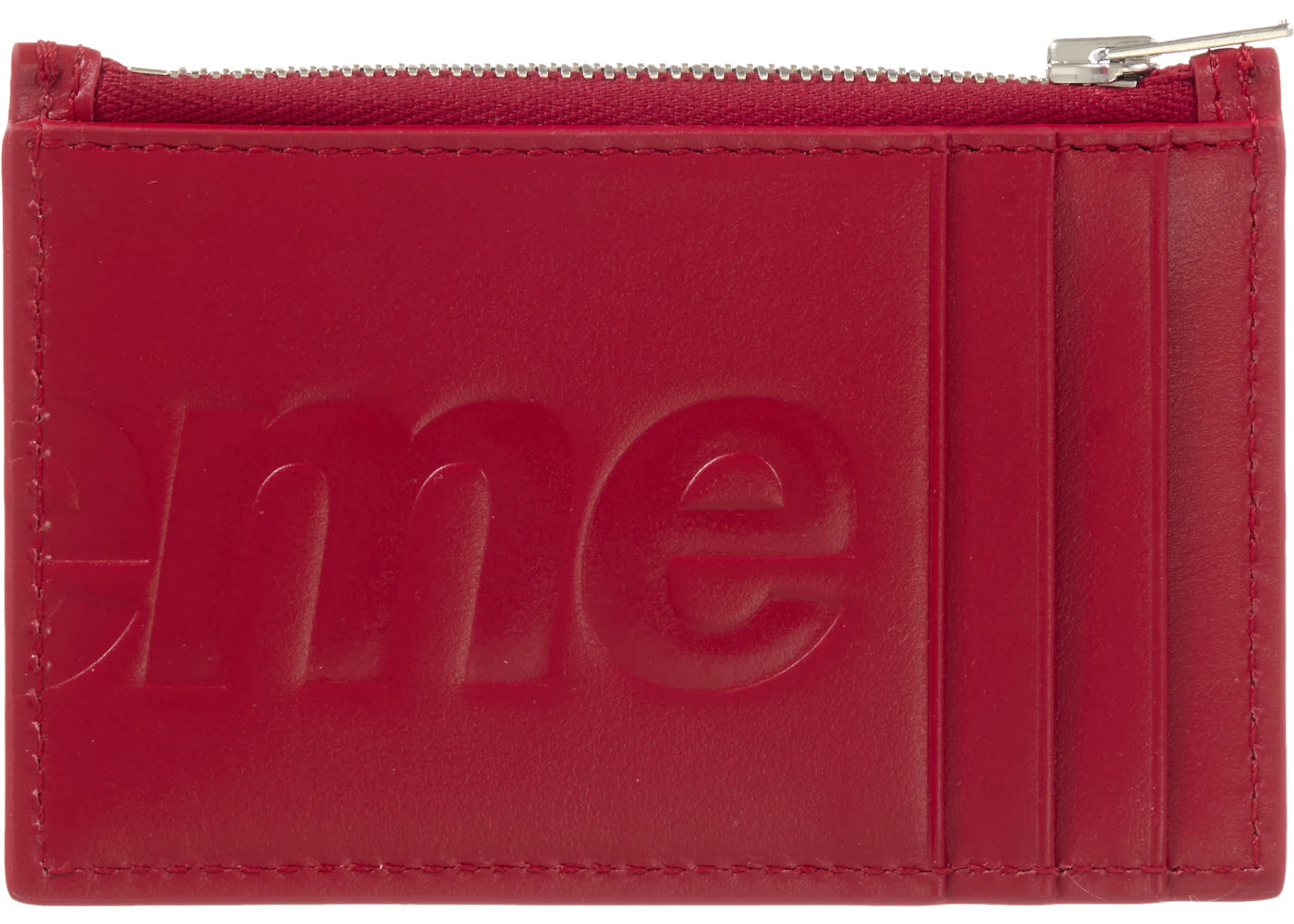 supreme leather zip card holder red