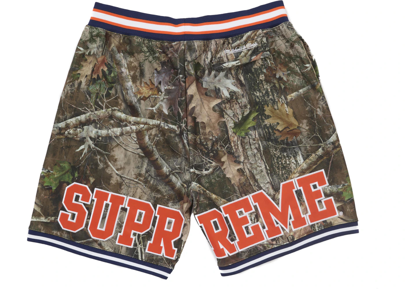 supreme mitchell & ness ncaa basketball short woodland camo