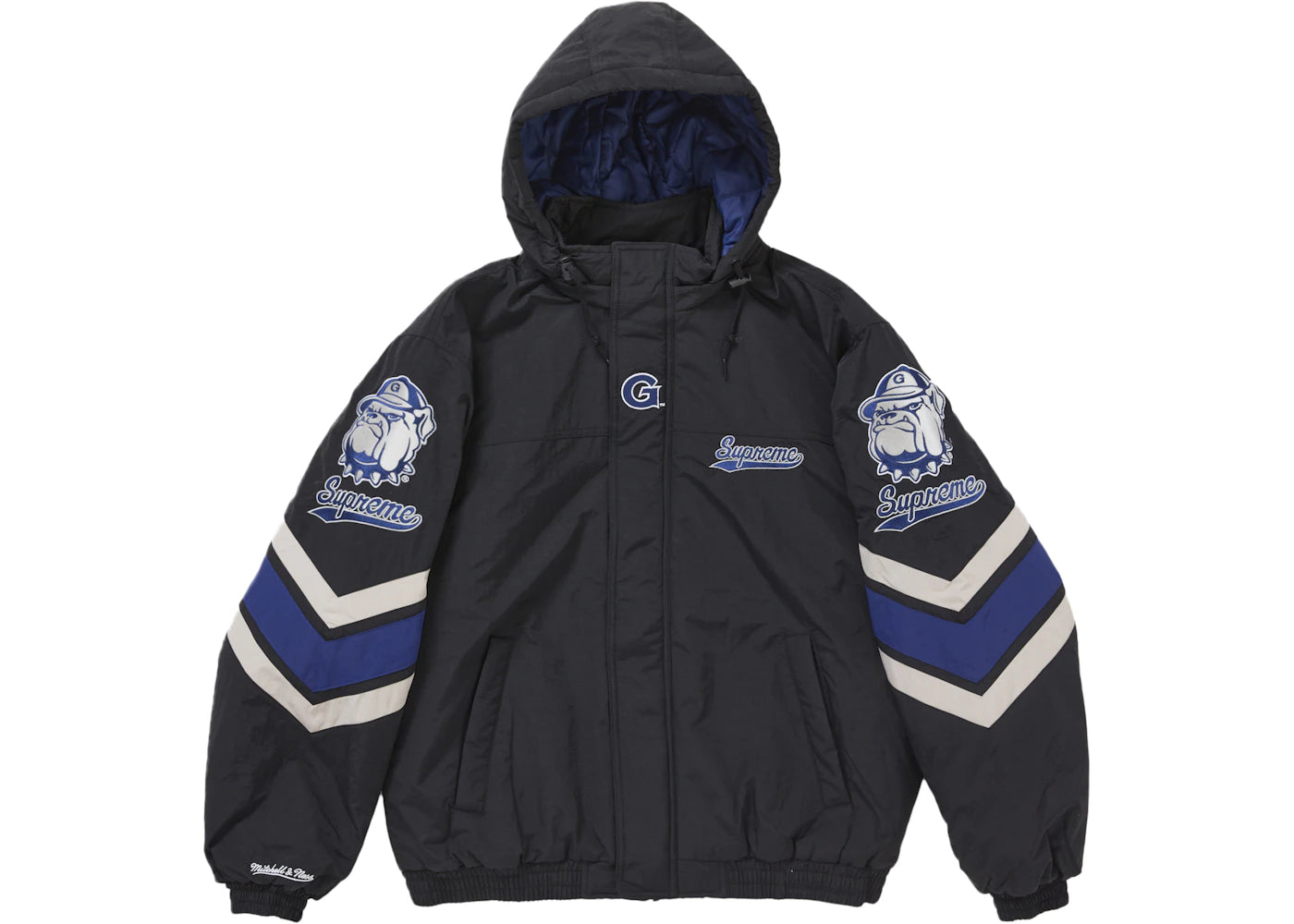supreme mitchell & ness ncaa hooded stadium jacket black