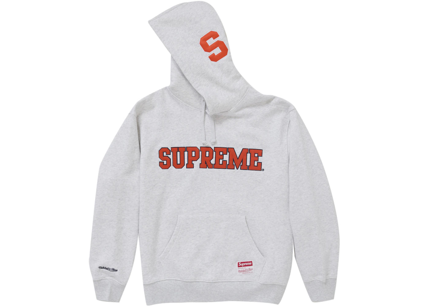 supreme mitchell & ness ncaa hooded sweatshirt ash grey
