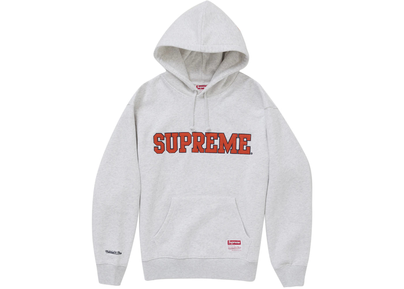 supreme mitchell & ness ncaa hooded sweatshirt ash grey