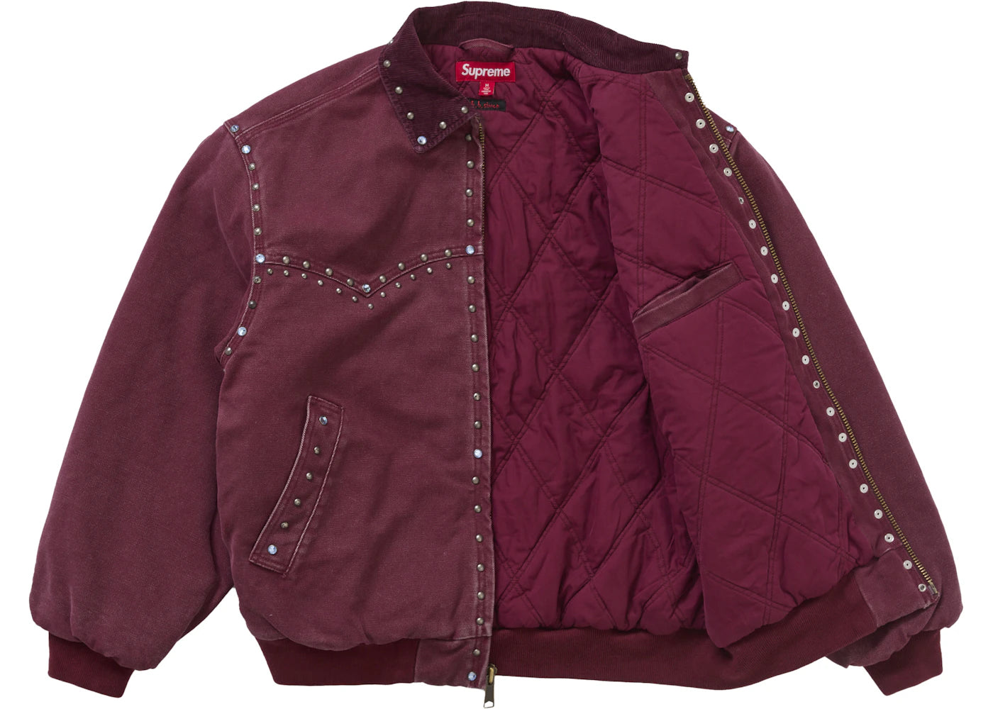 supreme b.b. simon studded work jacket burgundy