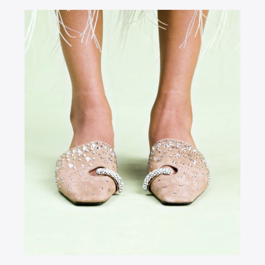 Tory Burch Pierced Crystal Mule RIVER ROCK / CRYSTAL
