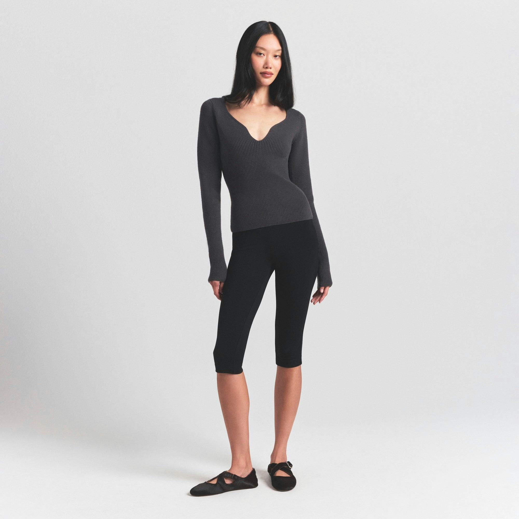 Skims Sweater Knits Ribbed Long Sleeve Top Ash