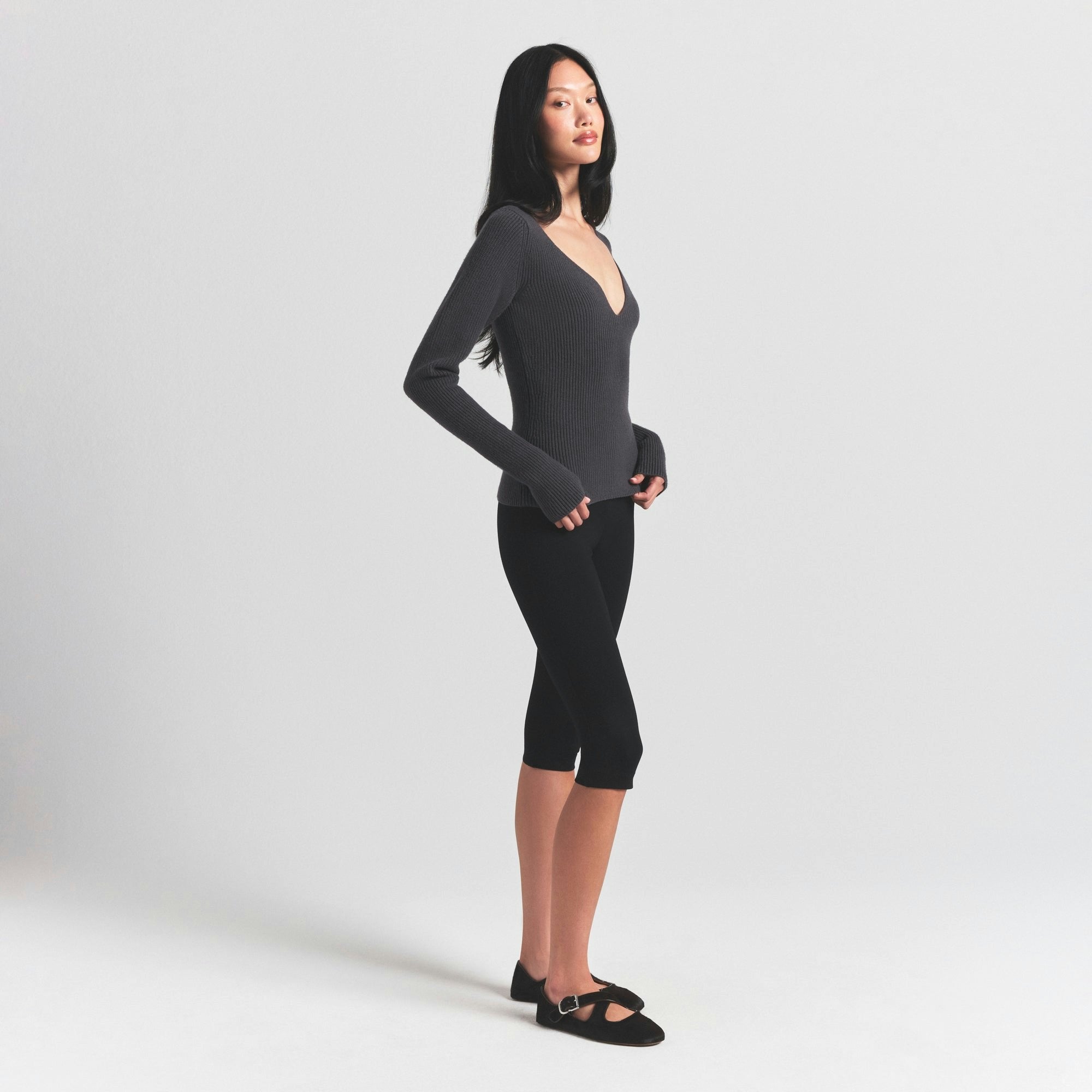 Skims Sweater Knits Ribbed Long Sleeve Top Ash