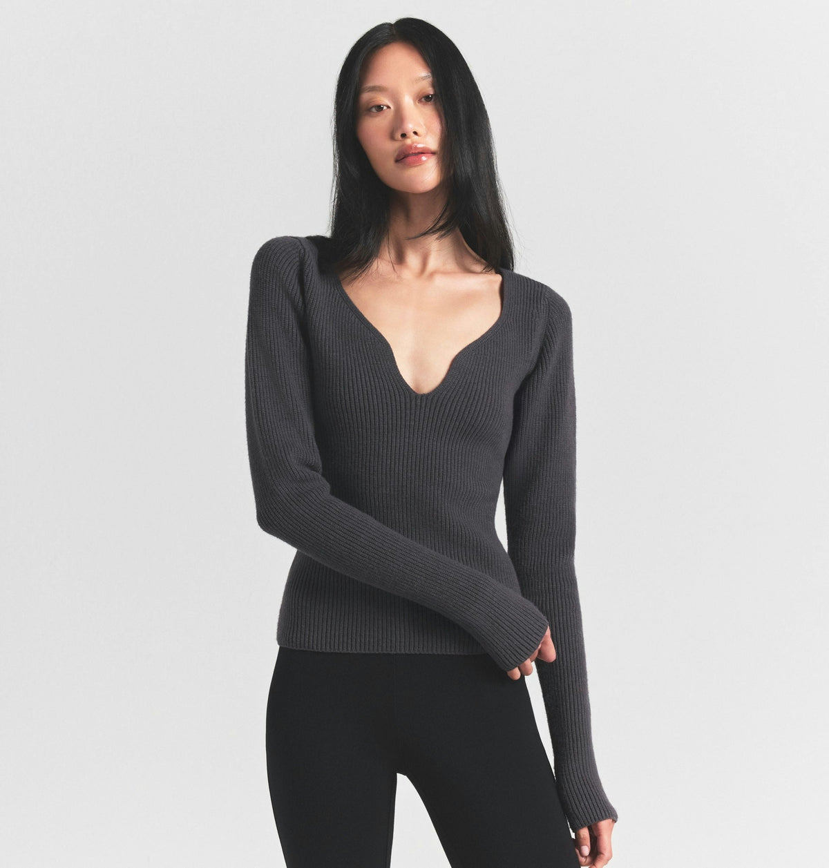 Skims Sweater Knits Ribbed Long Sleeve Top Ash