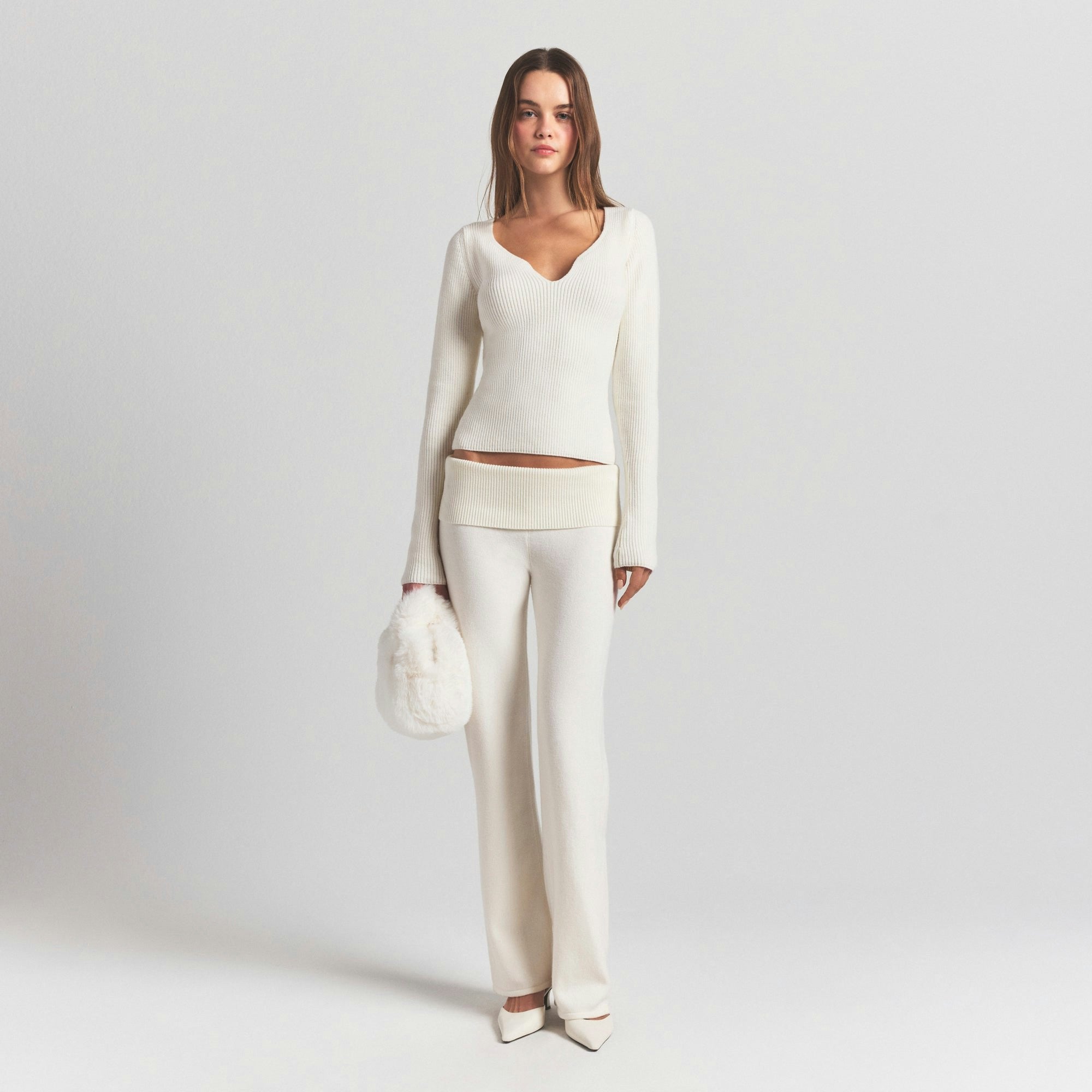 Skims Sweater Knits Ribbed Long Sleeve Top Ivory