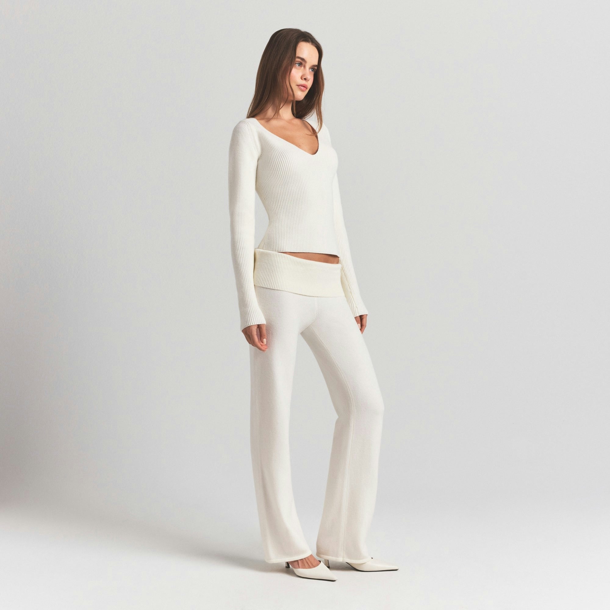 Skims Sweater Knits Ribbed Long Sleeve Top Ivory
