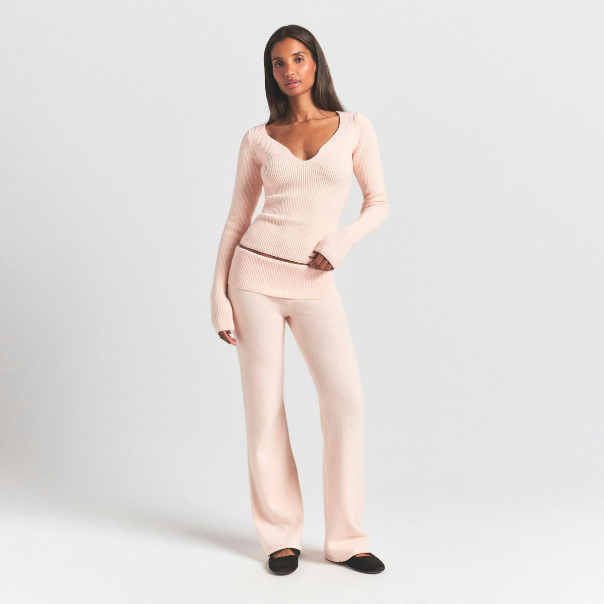 Skims Sweater Knits Ribbed Long Sleeve Top Primrose