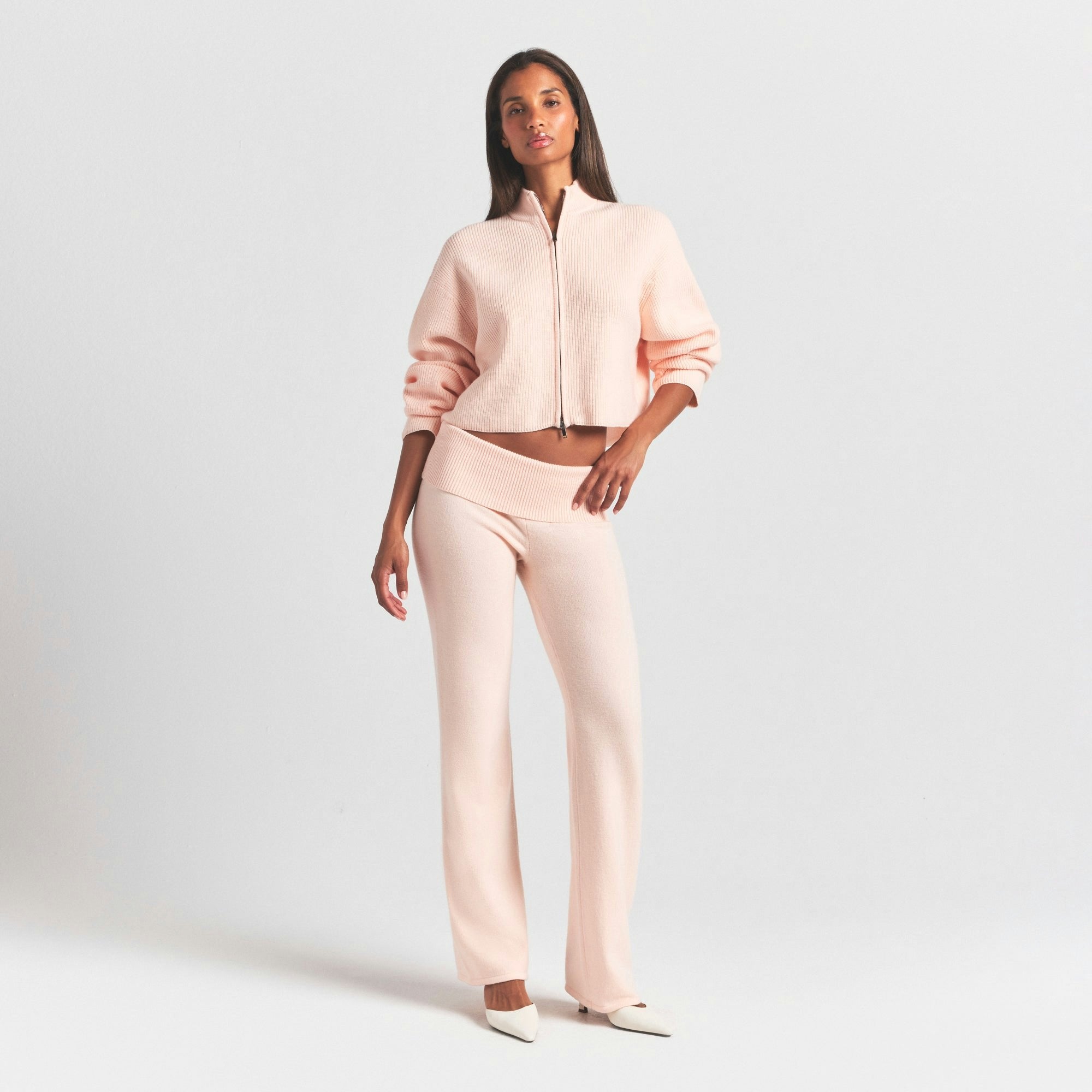 Skims Sweater Knits Ribbed Mock Neck Zip Up Primrose