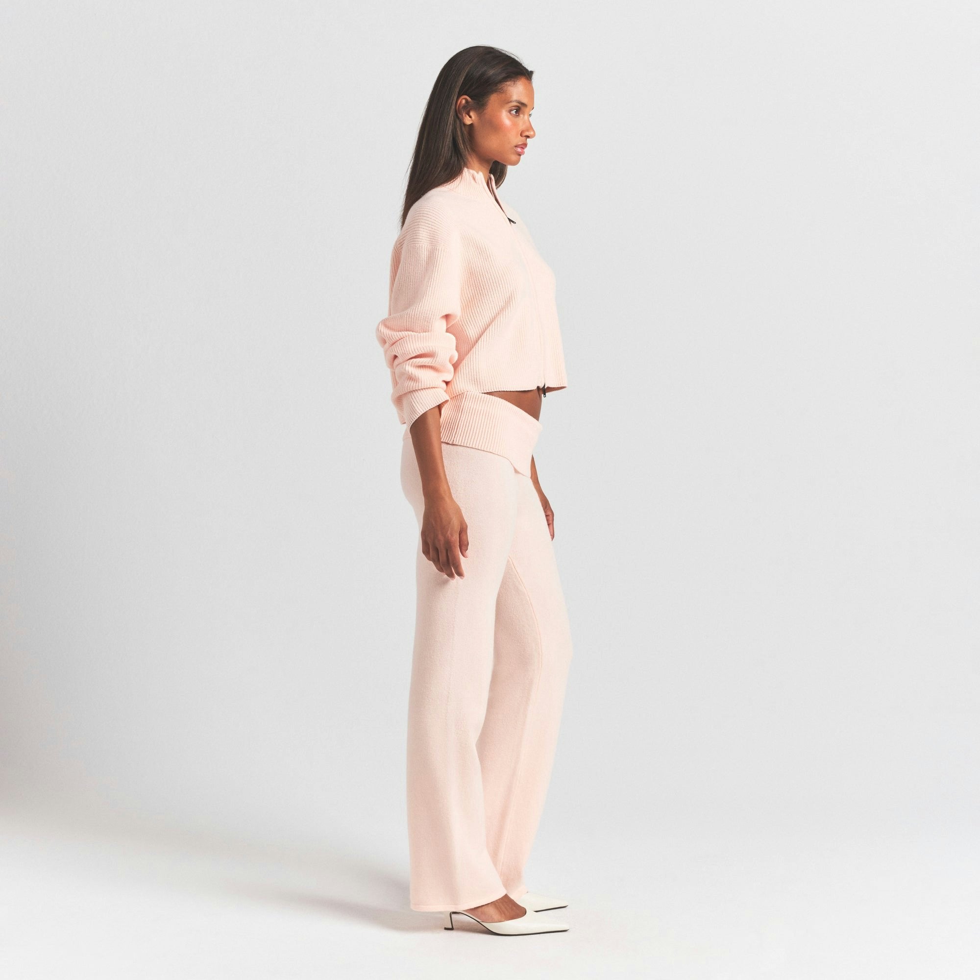 Skims Sweater Knits Ribbed Mock Neck Zip Up Primrose