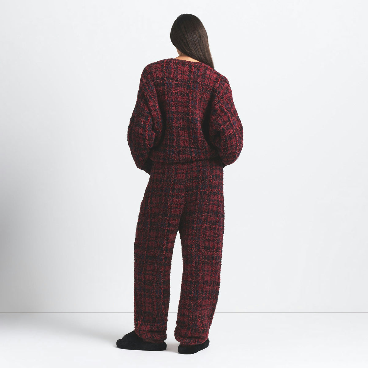 Skims Cozy Oversized Crewneck Pullover Merlot Navy Plaid