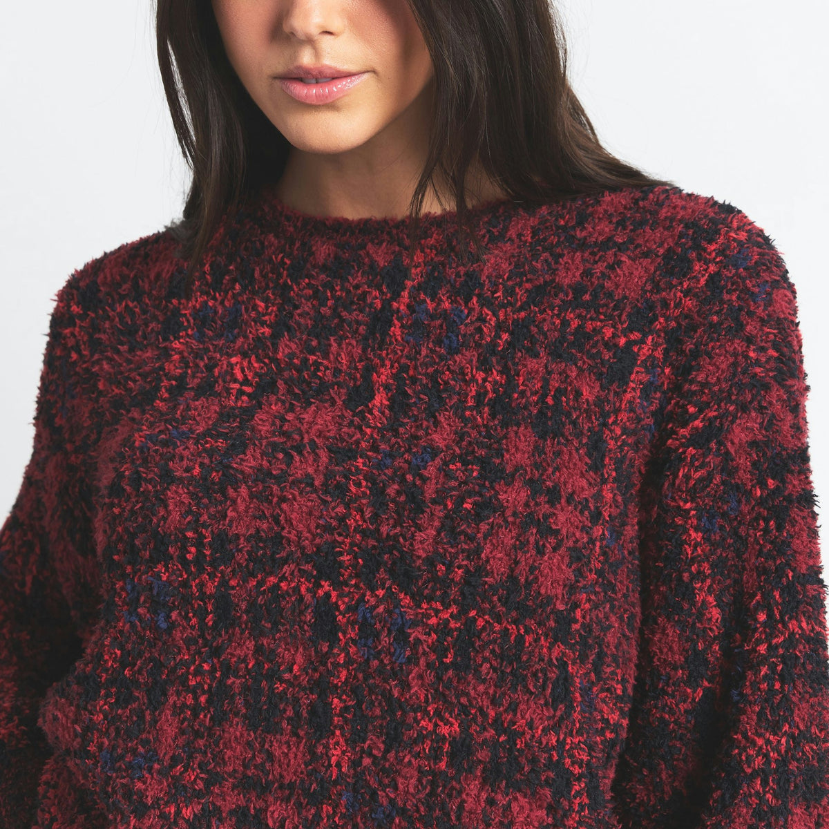 Skims Cozy Oversized Crewneck Pullover Merlot Navy Plaid