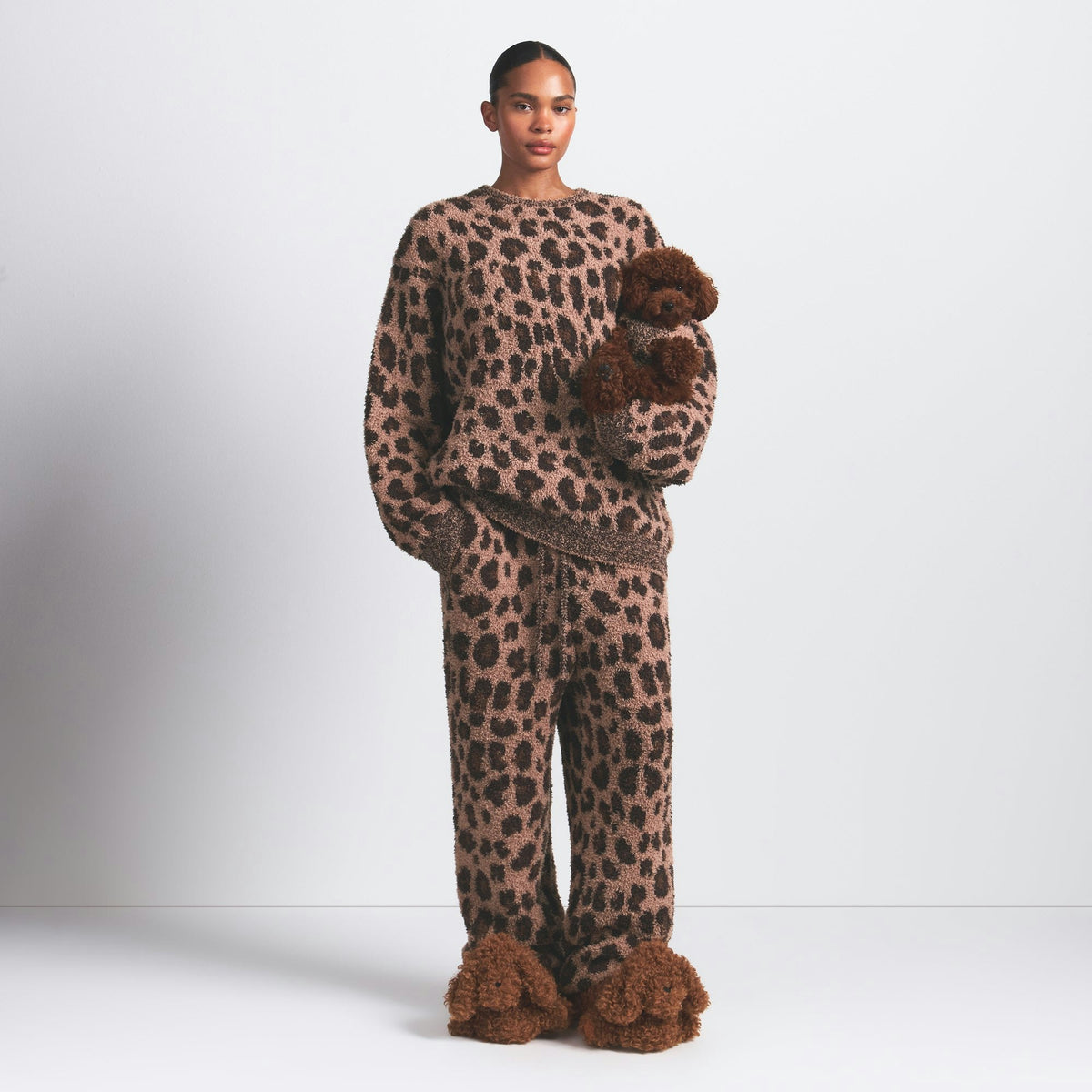Skims Cozy Oversized Crewneck Pullover Sienna Leopard Print