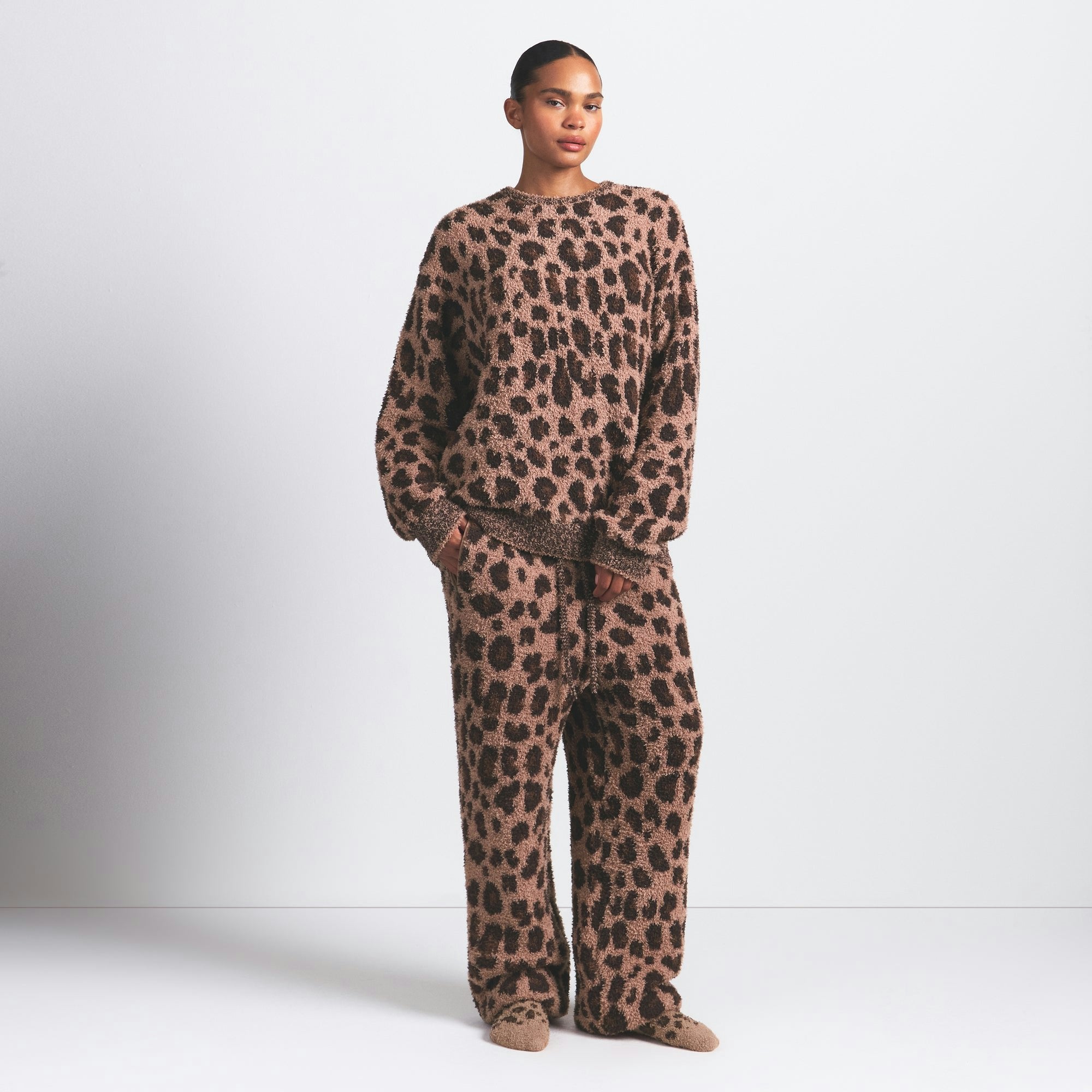 Skims Cozy Oversized Crewneck Pullover Sienna Leopard Print