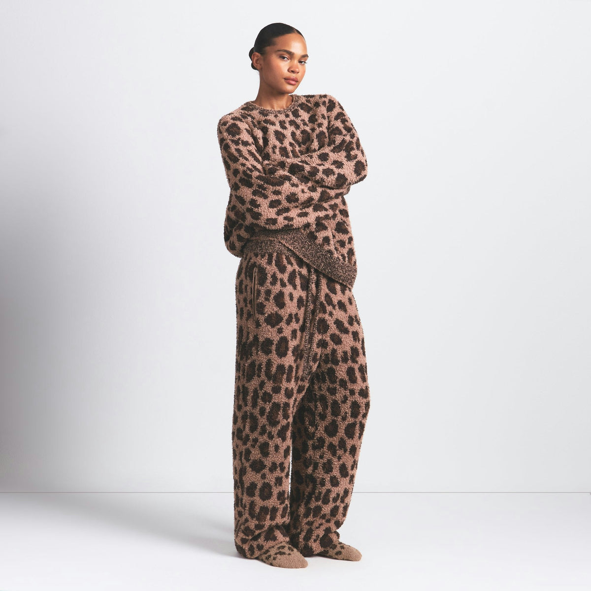 Skims Cozy Oversized Crewneck Pullover Sienna Leopard Print