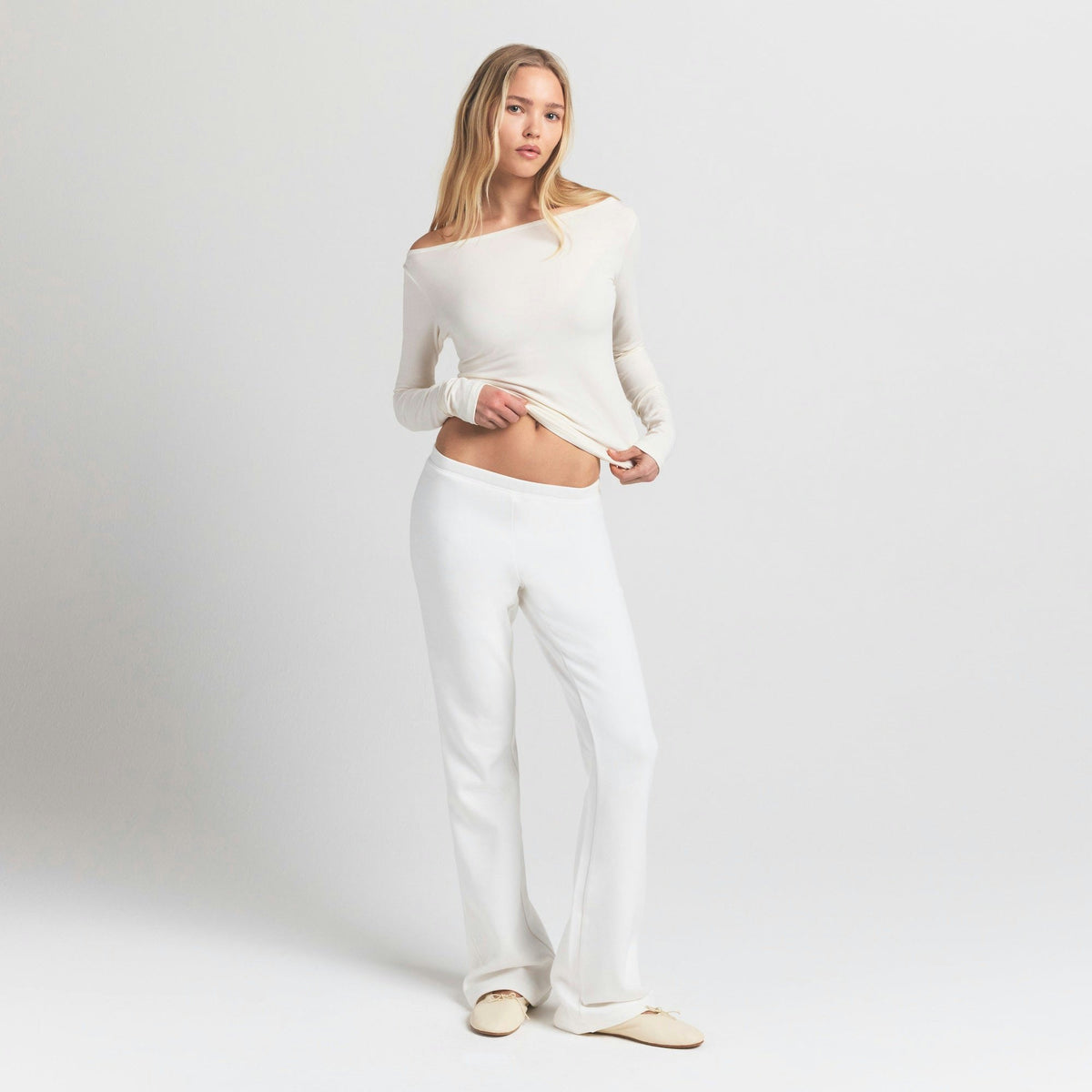 Skims Cotton Jersey Long Sleeve Boatneck Top Marble