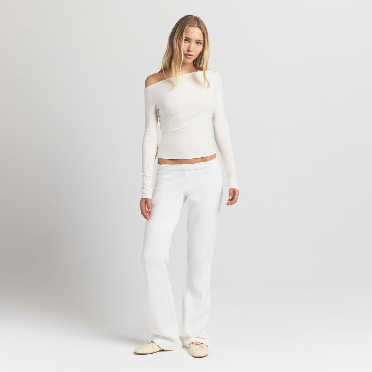 Skims Cotton Jersey Long Sleeve Boatneck Top Marble
