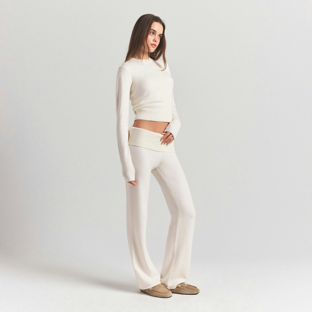 Skims Sweater Knits Ribbed Long Sleeve Fitted Crew Neck Ivory